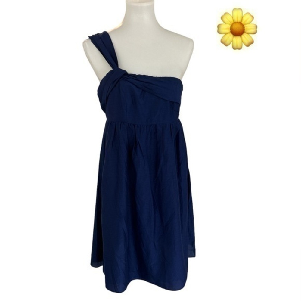 Anne Taylor LOFT navy blue silk blend one shoulder strap dress